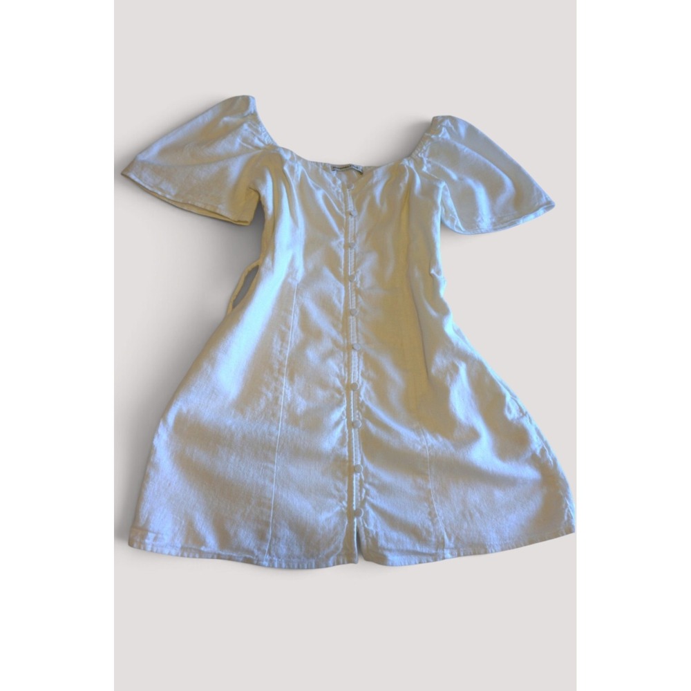 Abercrombie & Fitch White Linen Blend Puff Sleeve Mini Dress Faux Button S